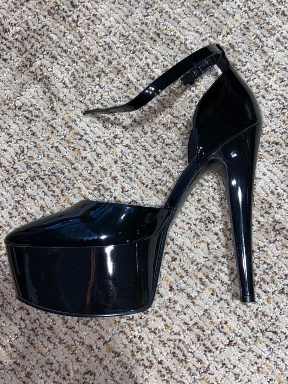Guess Black Patent Platform Ankle-Strap Stiletto Heels